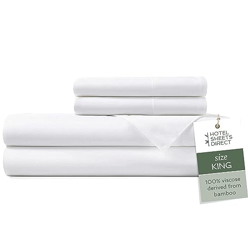 Hotel Sheets Direct 100% Viscose Derived from Bamboo Sheets King - Cooling Luxury Bed Sheets w Deep Pocket - Silky Soft - White