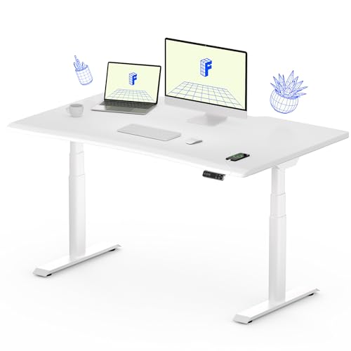 FLEXISPOT E8 Dual Motor 3 Stages Standing Desk 48x30 Inch Oval Leg Skin-Friendly Whole-Piece Board Electric Height Adjustable Desk Electric Stand Up Desk Sit Stand Desk (White Frame + White Desktop)