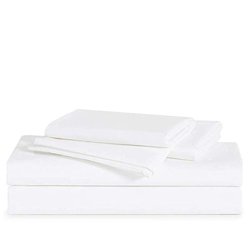 Brooklinen Luxury Sateen 4 Piece Sheet Set - 100% Cotton, King Size in White - 1 Fitted Sheet, 1 Flat Sheet, 2 Pillowcases | Best Luxury Sheets