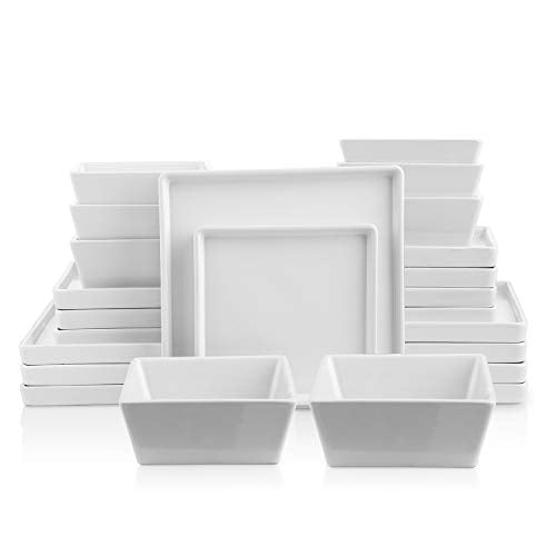 Stone Lain Grace Square Stoneware Dinnerware Set, 24 Piece Service For 8, White