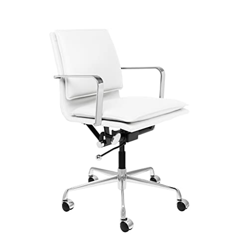 Laura Davidson Furniture Lexi II Padded Office Chair - Mid Back Desk Chair with Arm Rest, Swivel & Cushion Availability, Made of Faux Leather, White