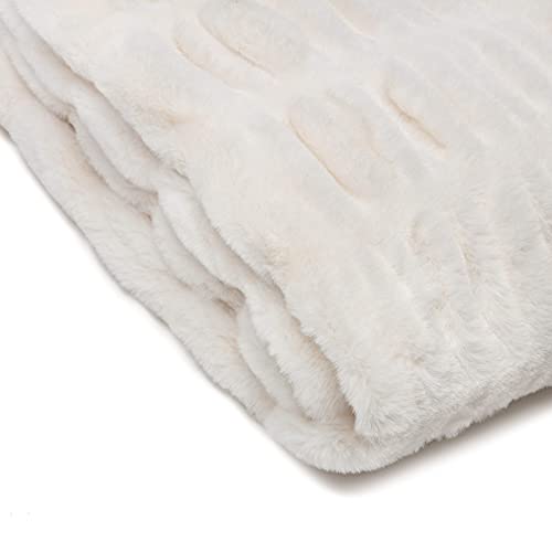 Chanasya Premium Ruched Faux Fur Throw Blanket - Luxurious, Soft Reversible Mink Blanket - 50" x 65” - Cloud