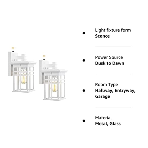 Dusk to Dawn Outdoor Wall Light 2 Pack - HWH Exterior Wall Sconce Light Fixture, Outdoor Porch Light Wall Lamp for Garage, Doorway, Balcony, Garden, Glossy White Finish, 5HD27B-PC-2PK WH