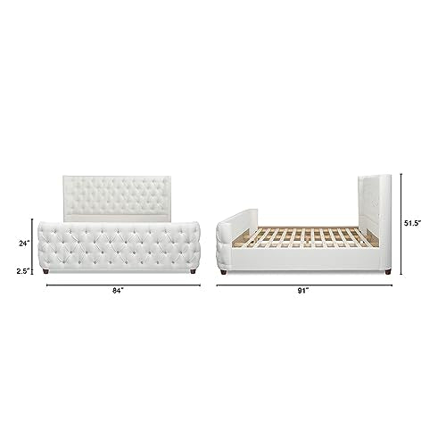 Jennifer Taylor Home Harmonie King Tufted Panel Bed Headboard and Footboard Set, Antique White Polyester