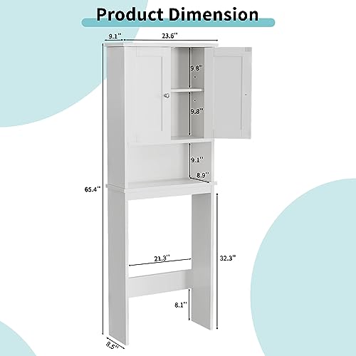 Shintenchi Over The Toilet Storage Cabinet, Bathroom Shelf Organizer with Anti-Tip Device Small Freestanding Space Saver with Adjustable Shelf，White