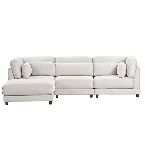 Merax 2 Pieces L Shaped Sofa with Removable Ottomans and Comfortable Waist Pillows, Beige