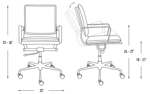 Laura Davidson Furniture Lexi II Padded Office Chair - Mid Back Desk Chair with Arm Rest, Swivel & Cushion Availability, Made of Faux Leather, White