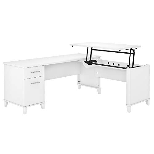 Bush Furniture Somerset 72W 3 Position Sit to Stand L Shaped Desk in White