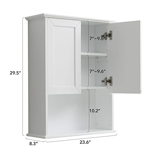 OONNEE White Bathroom Cabinet Wall Mounted Wooden Medicine Cabinets Above Toilet, Over Toilet Storage Cabinet, 23x29 Inch Hanging Bathroom Wall Cabinet with 2 Doors & Adjustable Shelf, Soft Hinge