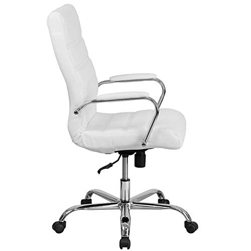 Flash Furniture Whitney High Back Desk Chair - White LeatherSoft Executive Swivel Office Chair with Chrome Frame - Swivel Arm Chair