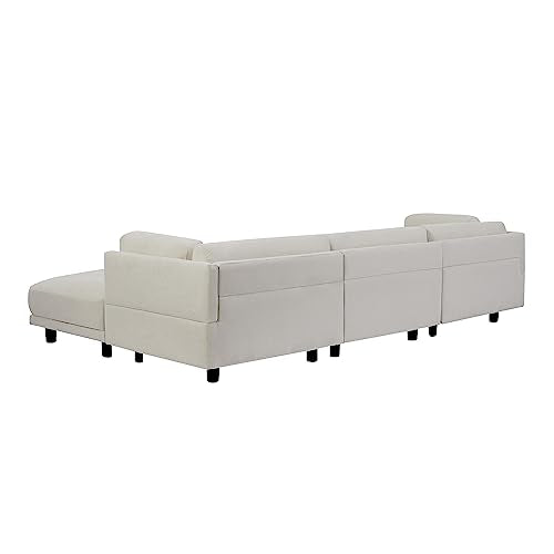 Eafurn 102.4" Reversible Sectional Extra Wide Chaise Lounge,3-Seater L-Shape Corner w/Moveable Ottoman and Arm-Pillows,Comfy Upholstery Sofa & Couches for Living Room, White