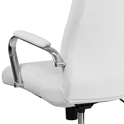 Flash Furniture Whitney High Back Desk Chair - White LeatherSoft Executive Swivel Office Chair with Chrome Frame - Swivel Arm Chair