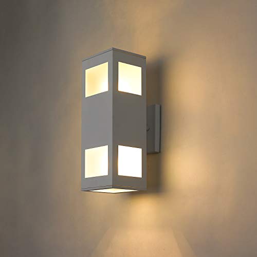 harriet Outdoor Wall Lights, Aluminum Modern Outdoor Wall Sconce Waterproof Rustproof, Up and Down Lighting Exterior Sconces Porch Lantern, Sanded White Finish