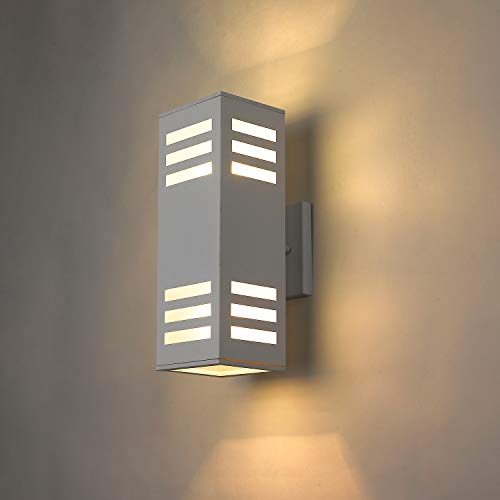 harriet Outdoor Wall Lights, Aluminum Modern Outdoor Wall Sconce Waterproof Rustproof, Up and Down Lighting Exterior Sconces Porch Lantern, Matte White Finish