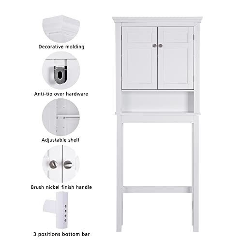 Spirich Over The Toilet Storage Cabinet, Bathroom Shelf Over The Toilet, Over Toilet Bathroom Organizer (White)