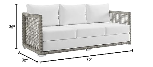 Modway EEI-2923-GRY-WHI Aura Outdoor Patio Wicker Rattan Sofa, Gray White