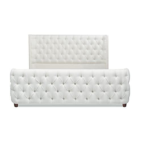 Jennifer Taylor Home Harmonie King Tufted Panel Bed Headboard and Footboard Set, Antique White Polyester