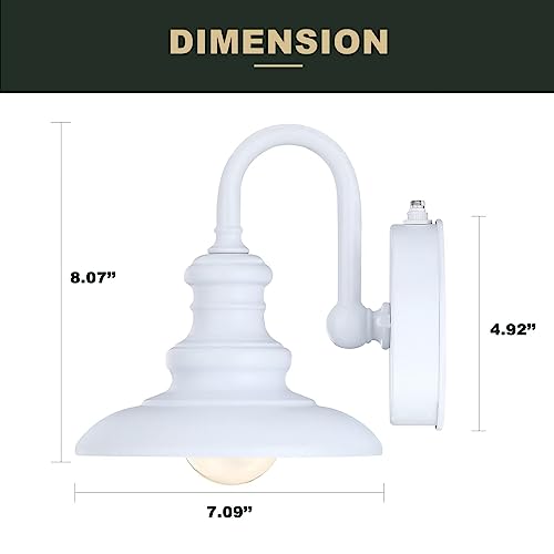 LONEDRUID Dusk to Dawn Sensor Outdoor Gooseneck Barn Light Fixtures White Exterior Wall Sconce Lighting Waterproof Outside Porch Lantern Rustic Wall Mount Lamp for House Garage Farmhouse