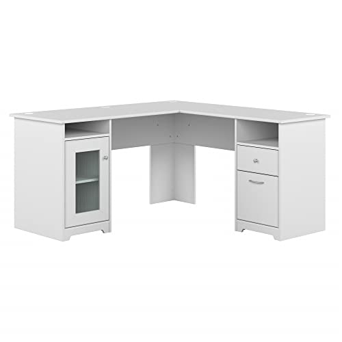 Bush Furniture Cabot L Shaped Computer Desk in White Corner Table with Drawers for Home Office