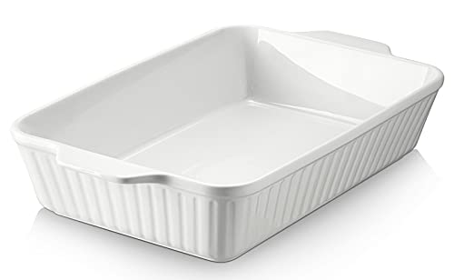 DOWAN Casserole Dish, 9x13 Ceramic Baking Dish, Large Lasagna Pan Deep, Casserole Dishes for Oven, 135 oz Deep Baking Pan with Handles, Oven Safe and Durable Bakeware for Lasagna, Roasts, Home Decor Gifts, White