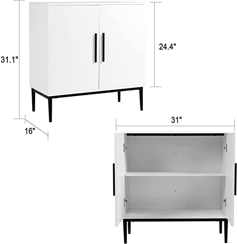 KFO Storage Cabinet with Doors, White Accent Cabinet, Modern Free Standing Cabinet, Sideboard with Metal Base for Bedroom, Living Room, Kitchen and Office…