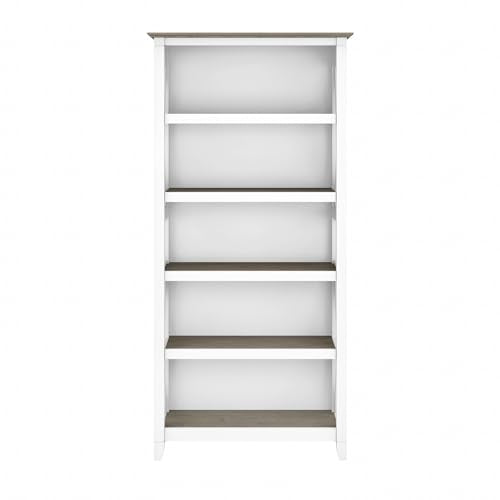 Bush Furniture BSH24470221 Key West 5-Shelf 66-Inch H Bookcase, Shiplap Gray/Pure White