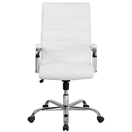 Flash Furniture Whitney High Back Desk Chair - White LeatherSoft Executive Swivel Office Chair with Chrome Frame - Swivel Arm Chair