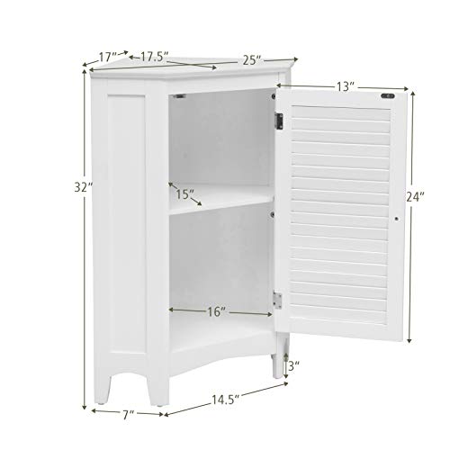 Tangkula Corner Bathroom Cabinet with Single Shutter Door & 2 Shelves, Freestanding Floor Corner Cabinet, Home Storage Cabinet for Bathroom Kitchen Living Room Bedroom (White)