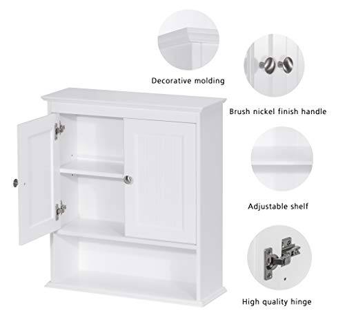 Spirich Home Bathroom Cabinet Wall Mounted with Doors, Wood Hanging Cabinet with Doors and Shelves Over The Toilet, Bathroom Wall Cabinet White