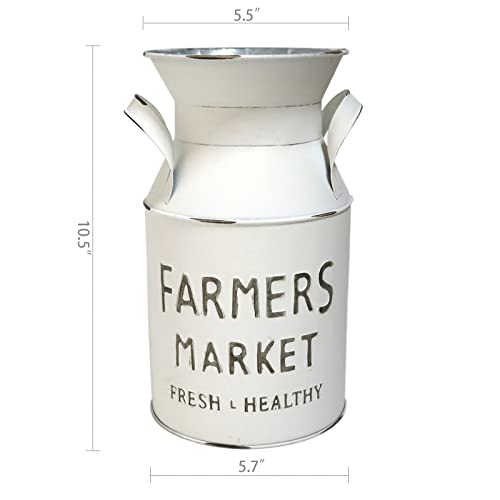 Fauevav Galvanized White Milk Can Antique Retro Vase Metal Planter Rustic Vintage Primitive Flower Holder Farmhouse Country Plant for Home Office Decor, 10.5”