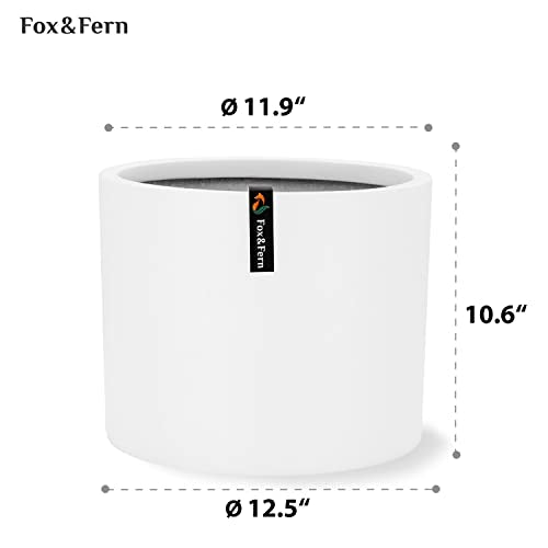 Fox & Fern 12 Inch Plant Pot, 12 Inch Pots for Plants, White Planters for Indoor Plants - Fits Mid Century Modern Plant Stand - Drainage Plug and Saucer - Fiberstone - Matte White - 12 Inch Planter