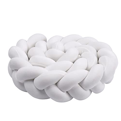 KOGITI 3 Strand Round Knit Cushion Soft Knot Throw Pillow Handmade Braided Plush Decor for Couch Sofa Bed (White,160 Inch)