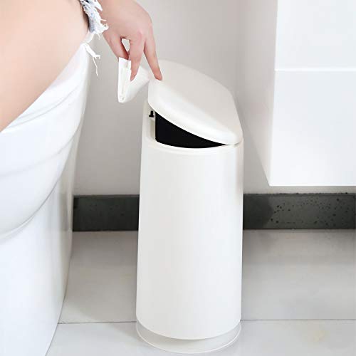 PENGKE Slim Plastic Trash Can 2.7 Gallon Garbage Can with Press Top Lid,White Modern Waste Basket for Bathroom,Living Room,Office and Kitchen