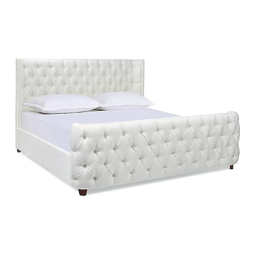 Jennifer Taylor Home Harmonie King Tufted Panel Bed Headboard and Footboard Set, Antique White Polyester