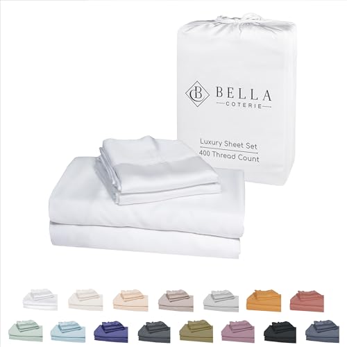 Bella Coterie Luxury Bamboo King Size Sheet Set | Organically Grown | Ultra Soft | Cooling for Hot Sleepers | 18" Deep Pocket | Viscose Made from Bamboo [White]