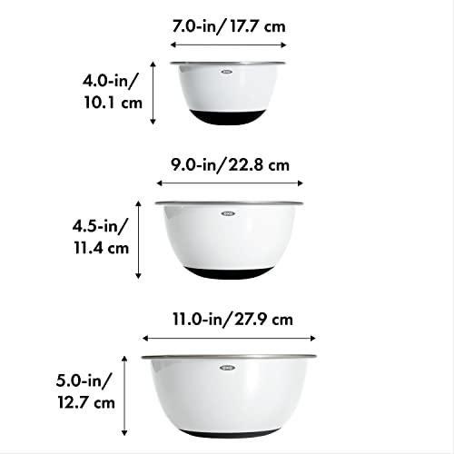 OXO Good Grips 3-Piece Stainless-Steel Mixing Bowl Set, White