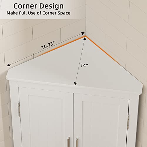 QSSLLC Bathroom Corner Cabinet, Home Floor Storage Cabinet with Two Doors & Adjustable Shelves, Freestanding for Bathroom, Bedroom, Kitchen