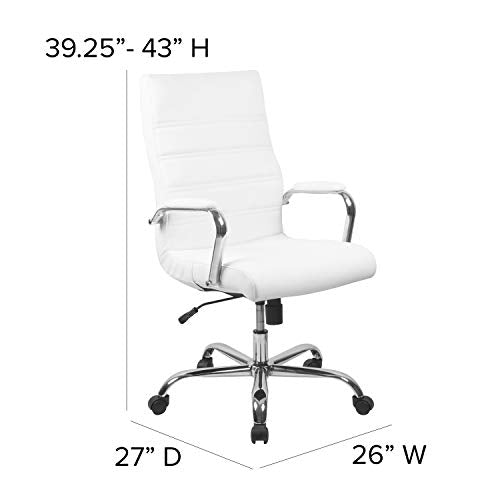 Flash Furniture Whitney High Back Desk Chair - White LeatherSoft Executive Swivel Office Chair with Chrome Frame - Swivel Arm Chair