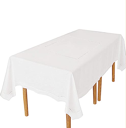 MingHing Linen Tablecloths, 90" x 162" Table Cloth White Linen Handmade Hemstitched Tablecloth 100% Pure Linen Rectangle Tablecloth for Spring,Easter,Summer,Wedding,Indoor,Outdoor Machine Washable