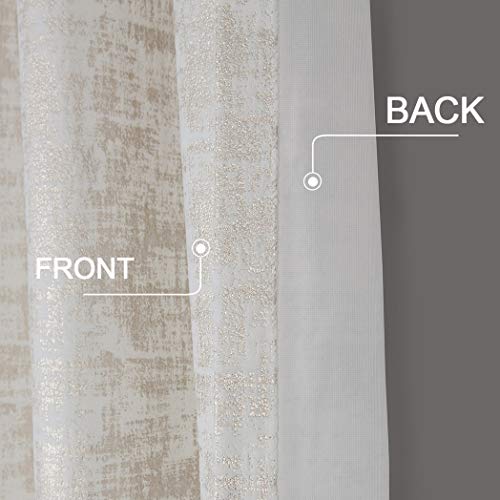 always4u White Soft Velvet Curtains 84 Inch Length Luxury Bedroom Curtains Gold Foil Print Window Curtains for Living Room Set of 2