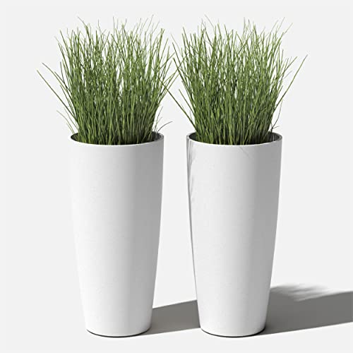 Veradek Vega Round Tall Planter Pots for Indoor/Outdoor Use | Made from Plastic - Concrete Mix with Drainage Holes | Perfect for Small to Large Succulent Plants, Flowers, Modern Interior Plants