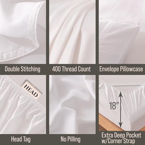 Bella Coterie Luxury Bamboo King Size Sheet Set | Organically Grown | Ultra Soft | Cooling for Hot Sleepers | 18" Deep Pocket | Viscose Made from Bamboo [White]