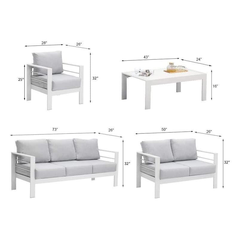 Solaste Aluminum Patio Furniture Set,5 Pieces Modern Outdoor Conversation Set Sectional Sofa with Upgrade Cushion and Coffee Table,White