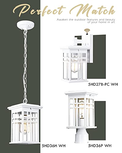 Dusk to Dawn Outdoor Wall Light 2 Pack - HWH Exterior Wall Sconce Light Fixture, Outdoor Porch Light Wall Lamp for Garage, Doorway, Balcony, Garden, Glossy White Finish, 5HD27B-PC-2PK WH