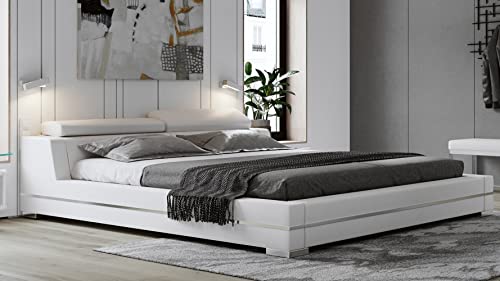 Zuri Hera White Leather Platform Bed - California King