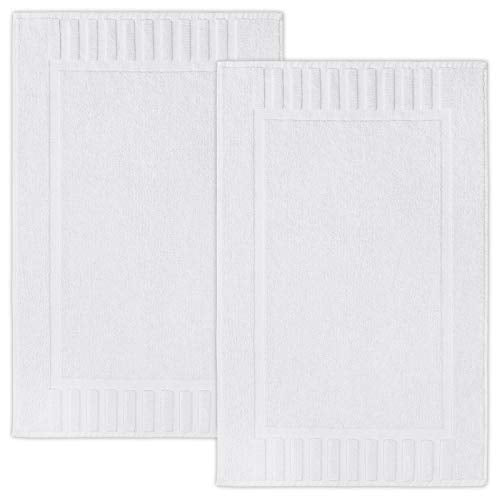 White Classic Luxury Bath Mat Floor Towel Set - Absorbent Cotton Hotel Spa Shower/Bathtub Mats [Not a Bathroom Rug] 22"x34" | 2 Pack | White