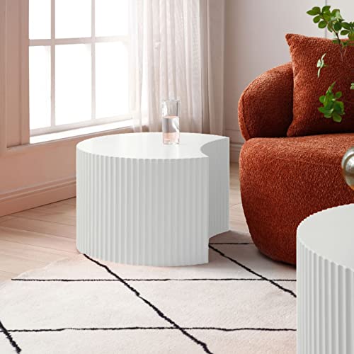 KEVINSPACE Coffee Table Set of 2 Modern, Living Room Nesting Table Round 2-Piece, No Assembly Required Wooden Circle End Table Set Accent Furniture for Bedroom Balcony Library,White