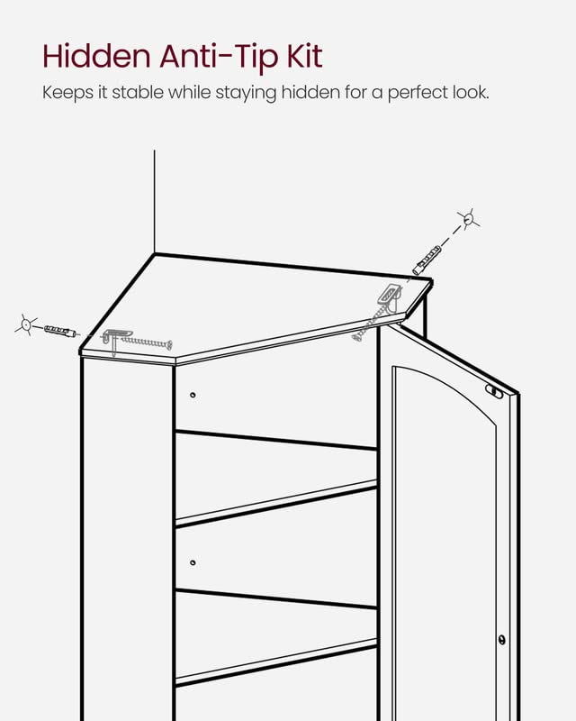 VASAGLE Tall Corner Cabinet, Bathroom Storage Cabinet with 2 Doors and 4 Adjustable Shelves, for Bathroom, Kitchen, Living Room, Modern Farmhouse Design, White UBBC541P31