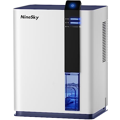 NineSky Dehumidifier for Home, 98 OZ Water Tank, (800 sq.ft) Dehumidifiers for Bathroom, Bedroom with Auto Shut Off, 5 Colors LED Light(H2 White/Blue)