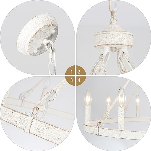 JDfeiFFF Wagon Wheel Chandelier 12 Lights 38-inch Large Vintage White Chandelier Farmhouse Chandelier for Dining Room Ceiling Pendant Light Fixture Living Room Kitchen Island